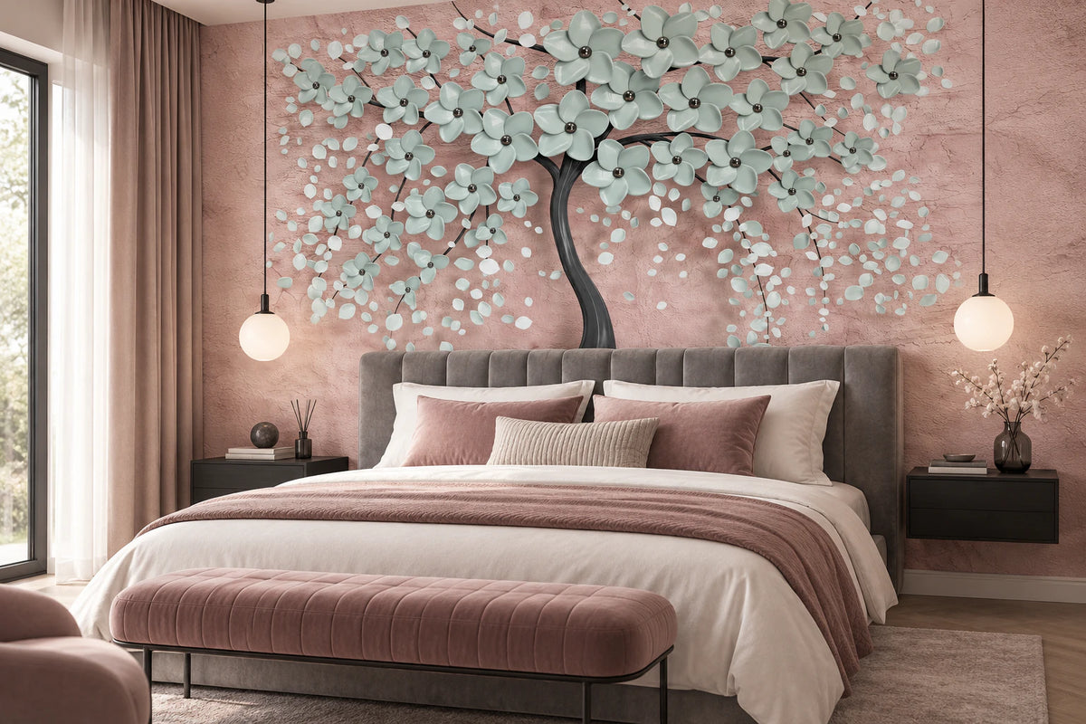 Papier peint panoramique arbre en fleur 3D - Chambre Parentale