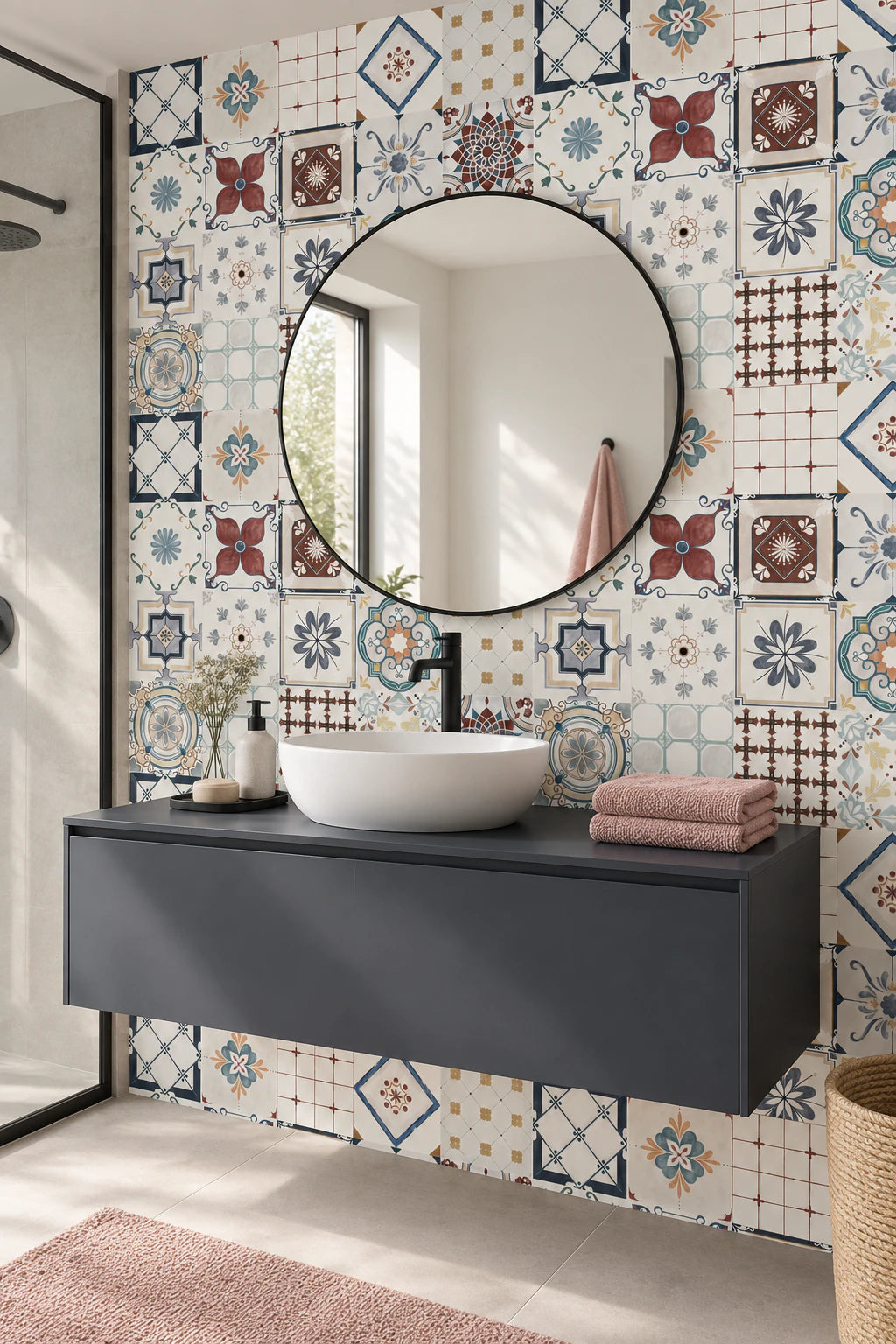 Papier peint trompe l’œil crédence carrelage - Salle de bain