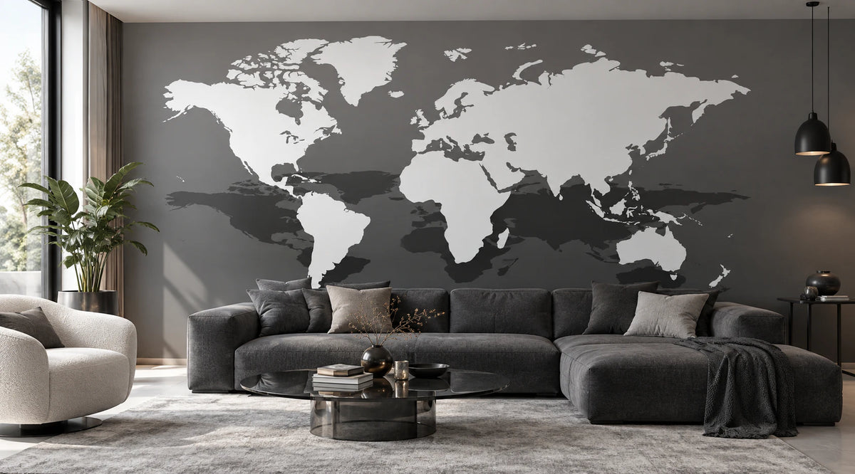 Papier peint mappe monde trompe l'œil - Salon, Cuisine