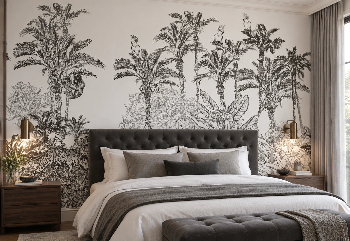 Papier peint panoramique Faune Graphite - Chambre Parentale