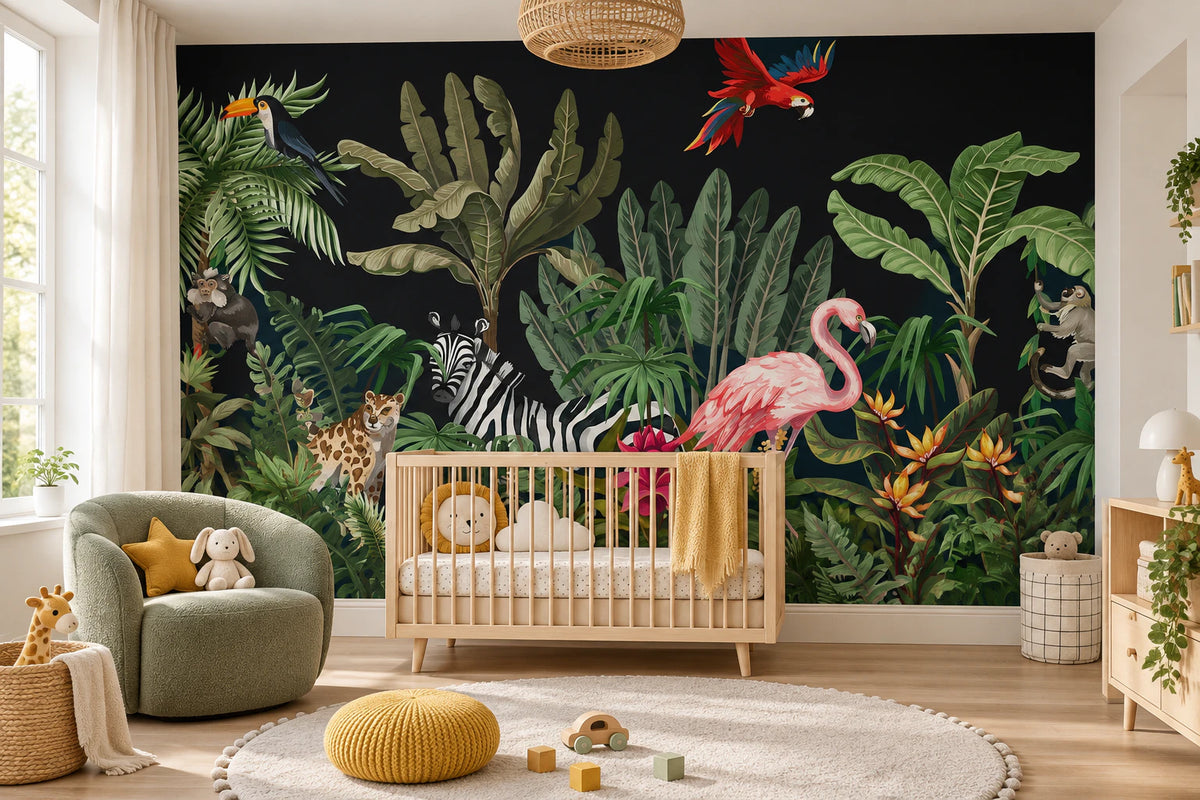 Papier peint panoramique Jungle Nocturne - Chambre Bébé
