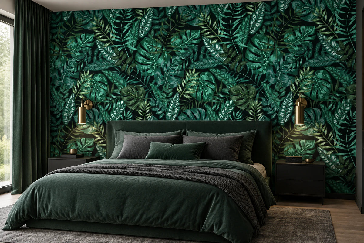 Papier peint panoramique Monstera Nocturne - Chambre Parentale