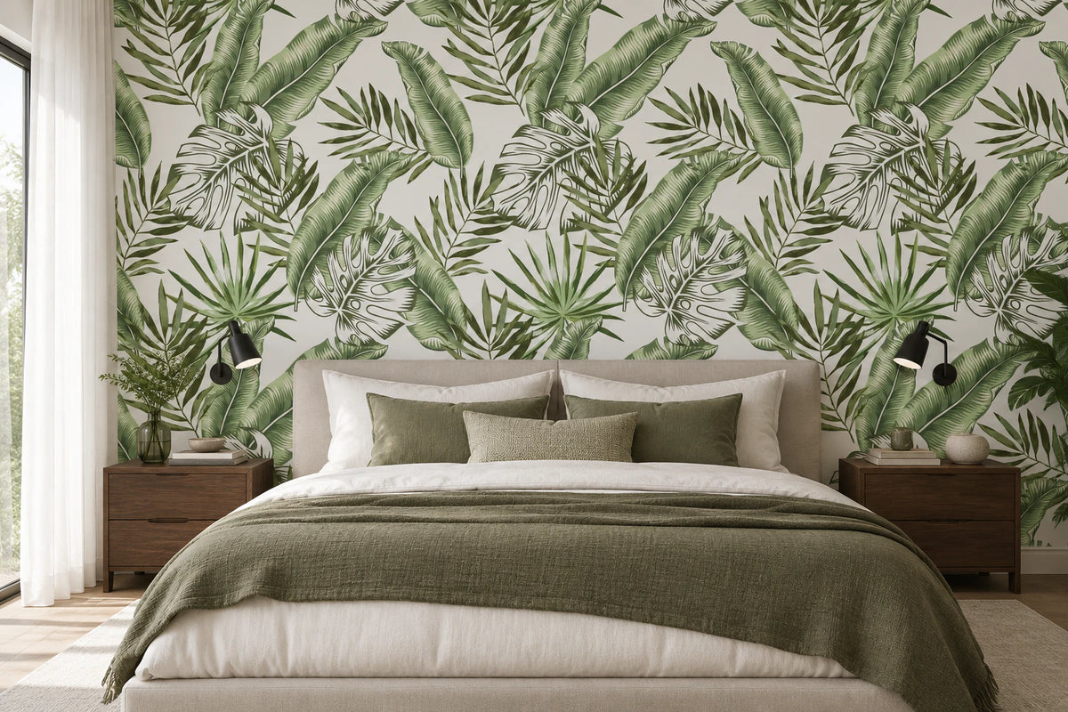 Papier peint panoramique Palmes Tropicales - Chambre Parentale