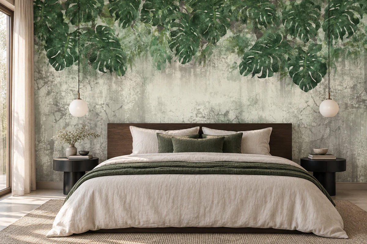 Papier peint panoramique feuille de monstera - Chambre Parentale