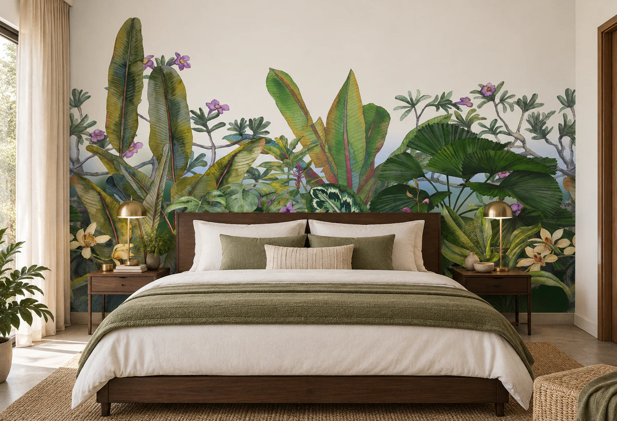 Papier peint panoramique jungle luxuriante - Chambre Parentale
