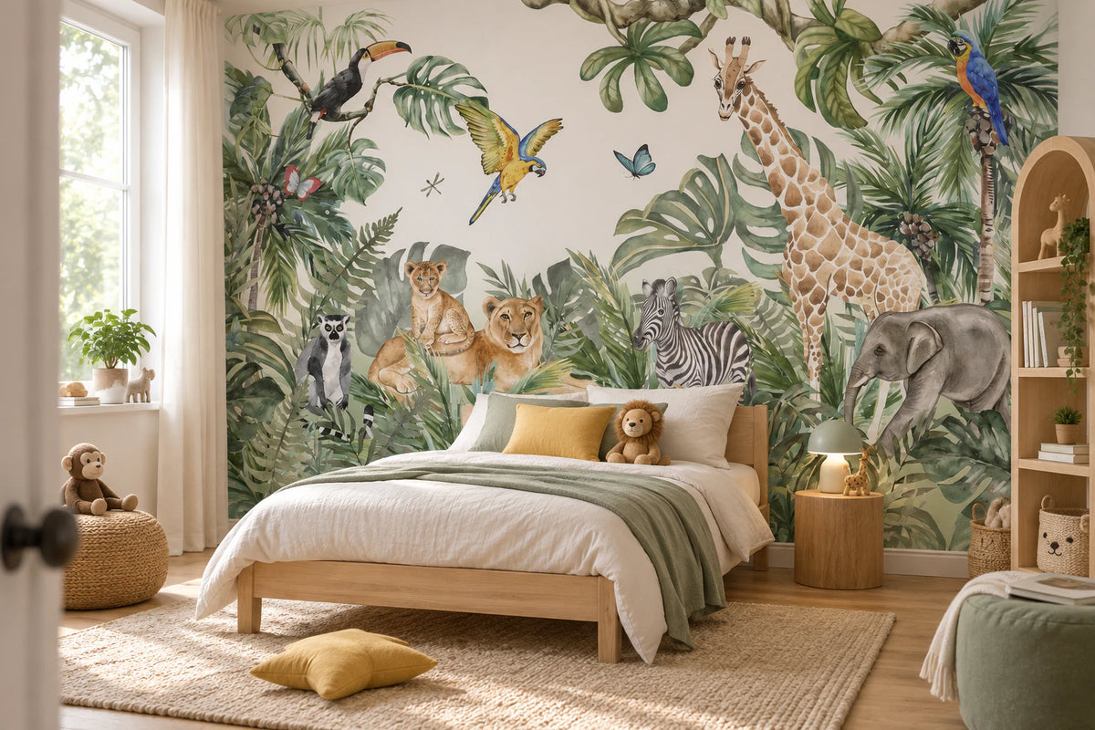 Papier peint panoramique animaux de la jungle tropicale - Chambre Enfant