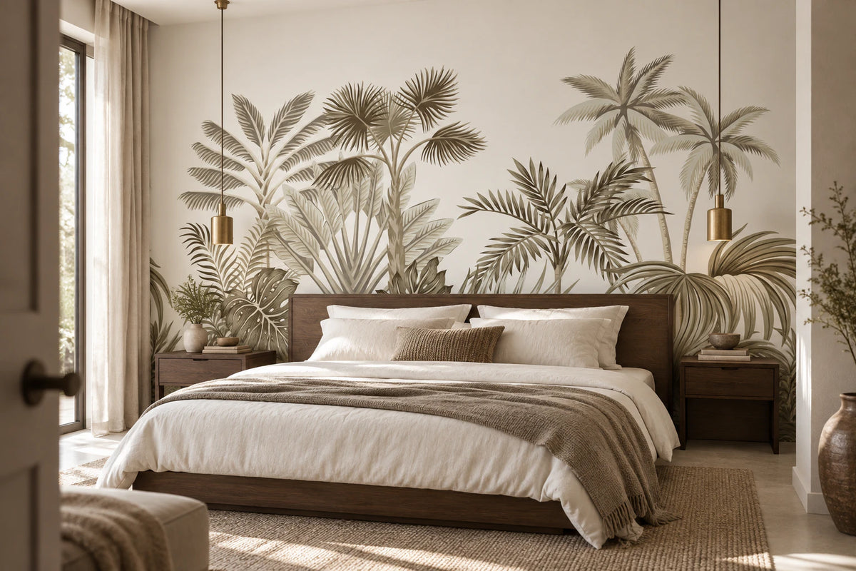 Papier peint panoramique paysage tropical sépia - Chambre Parentale