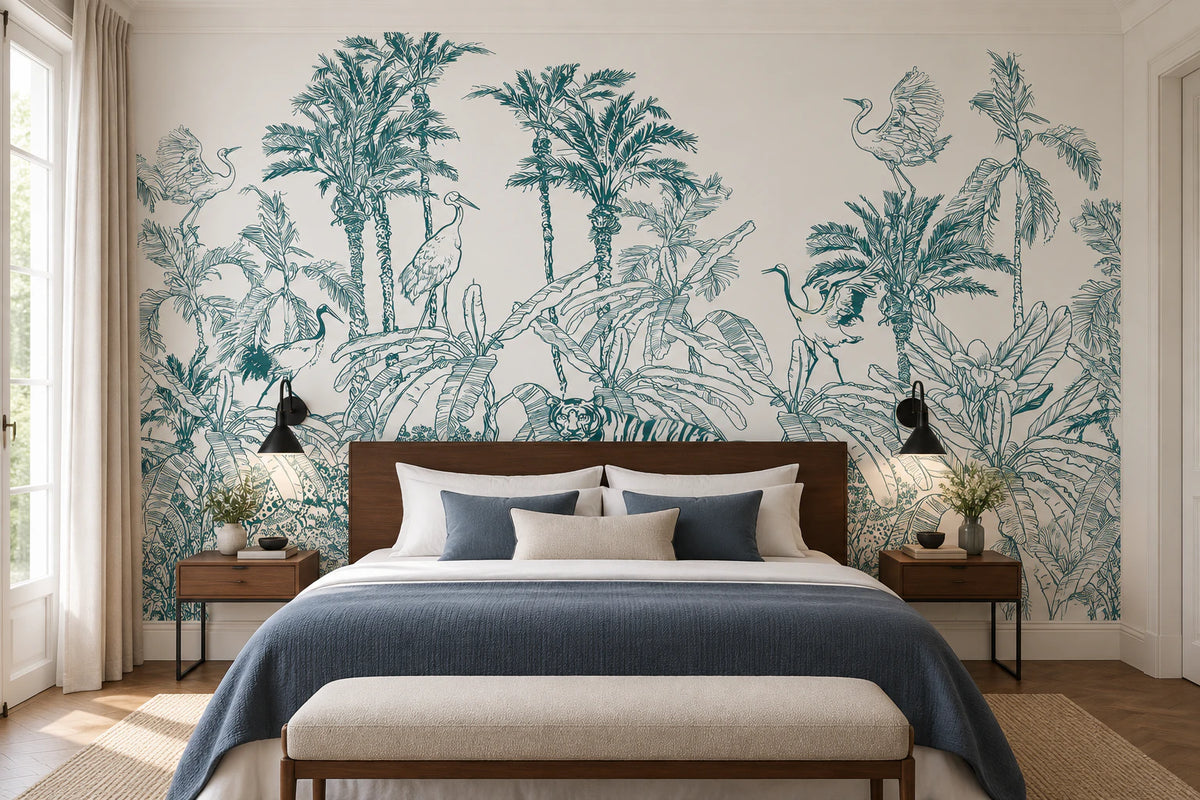 Papier peint panoramique tropical graphique - Chambre Parentale