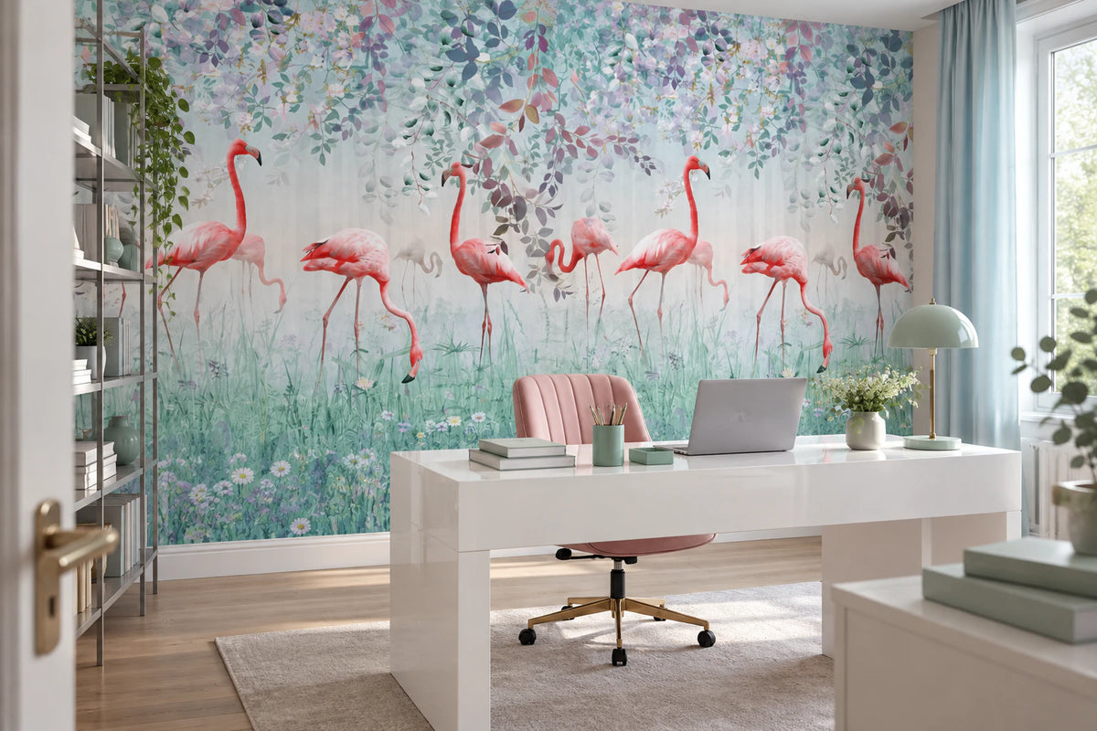 Papier peint flamant rose - Bureau
