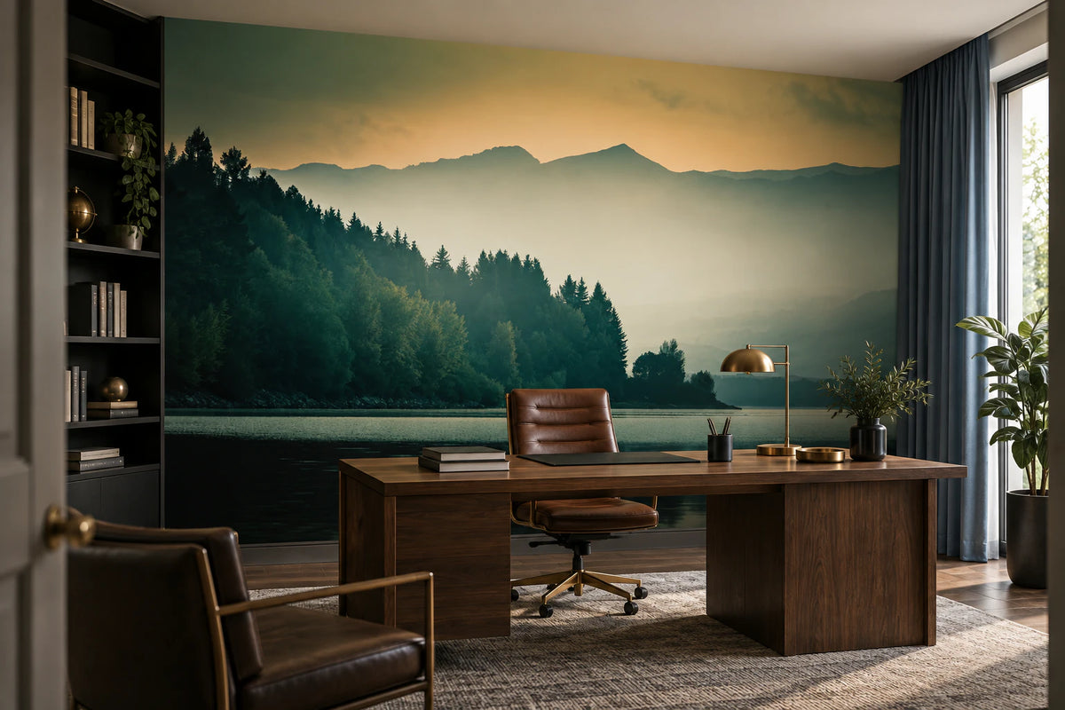 Papier peint panoramique sapinière - Bureau