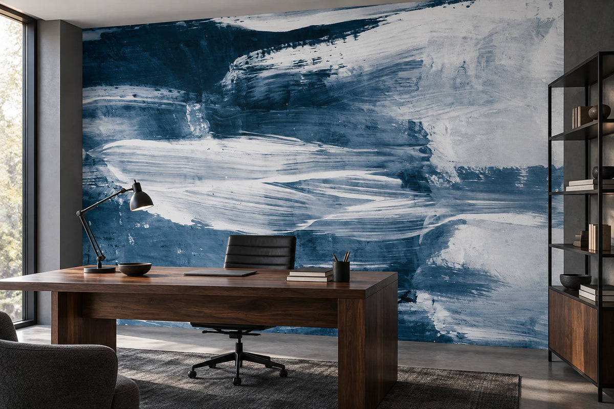 Papier peint panoramique peinture abstraite bleue - Bureau