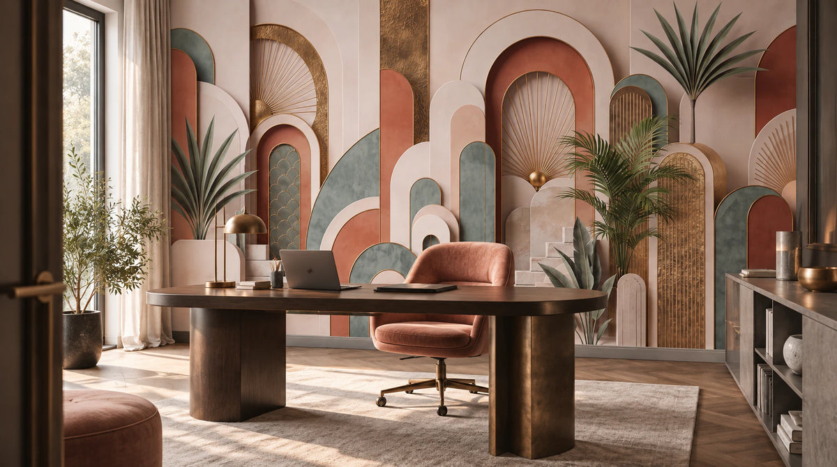 Papier peint panoramique Arches Dorées – Art déco terracotta - Bureau