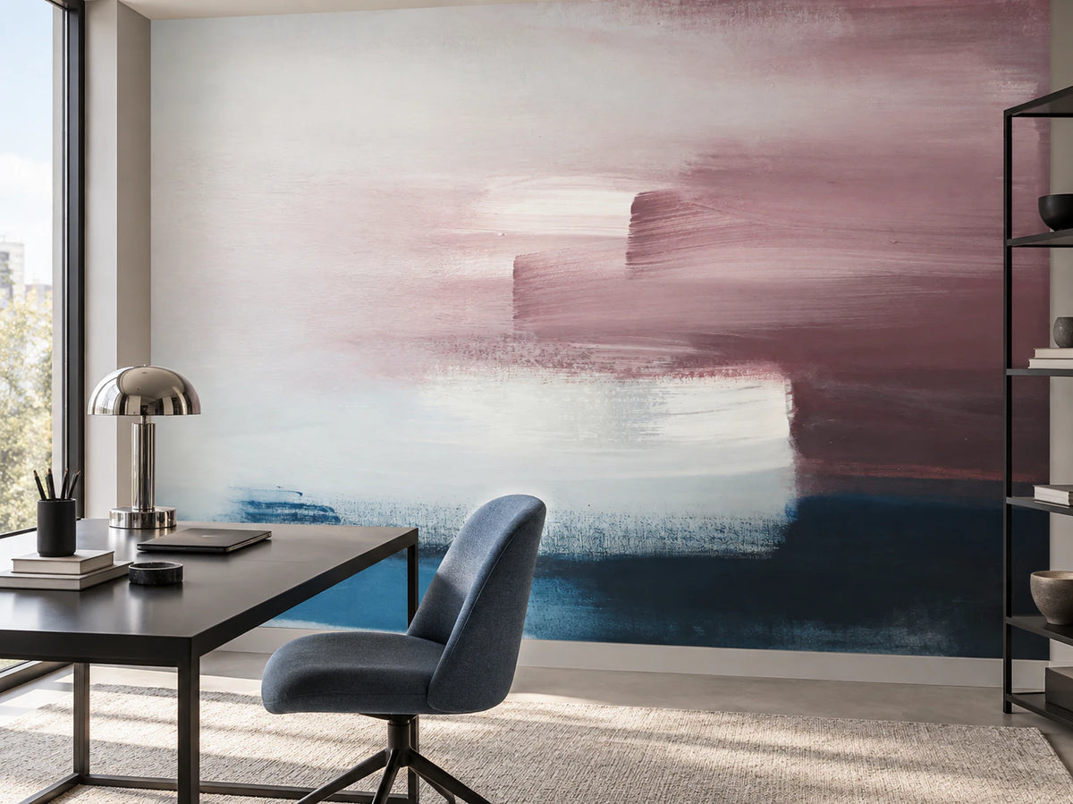 Papier peint panoramique peinture abstraite rose et blanc - Bureau