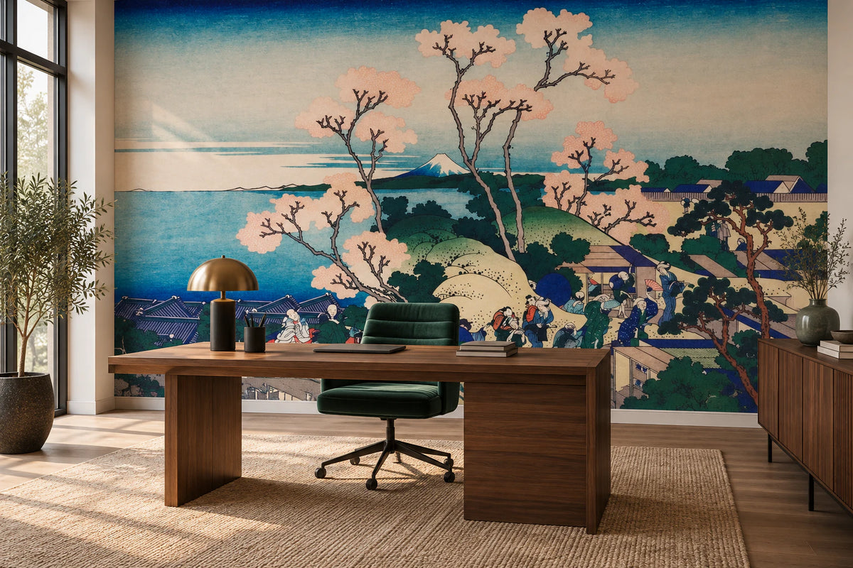 Papier peint panoramique peinture paysage japonisant - Bureau