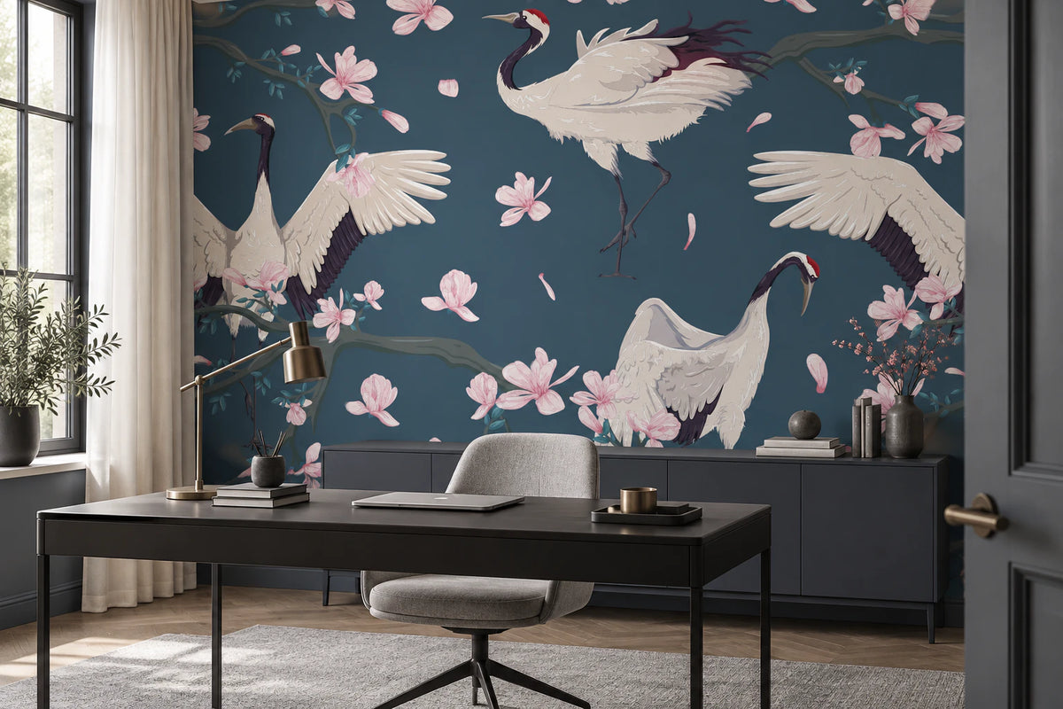 Papier peint grues japonaises - Bureau