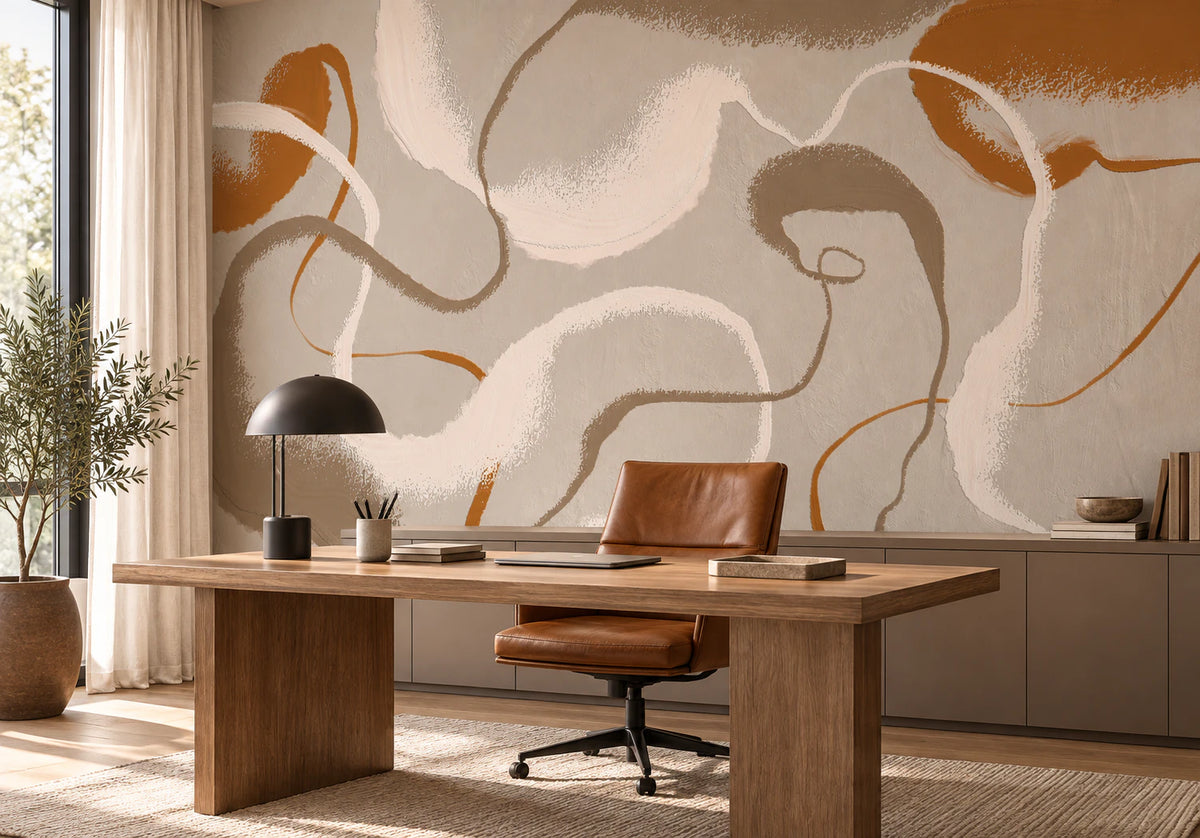 Sillage - Papier peint abstrait beige et terracotta - Bureau