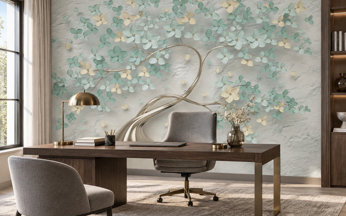 Papier peint panoramique arbre bleu - Bureau