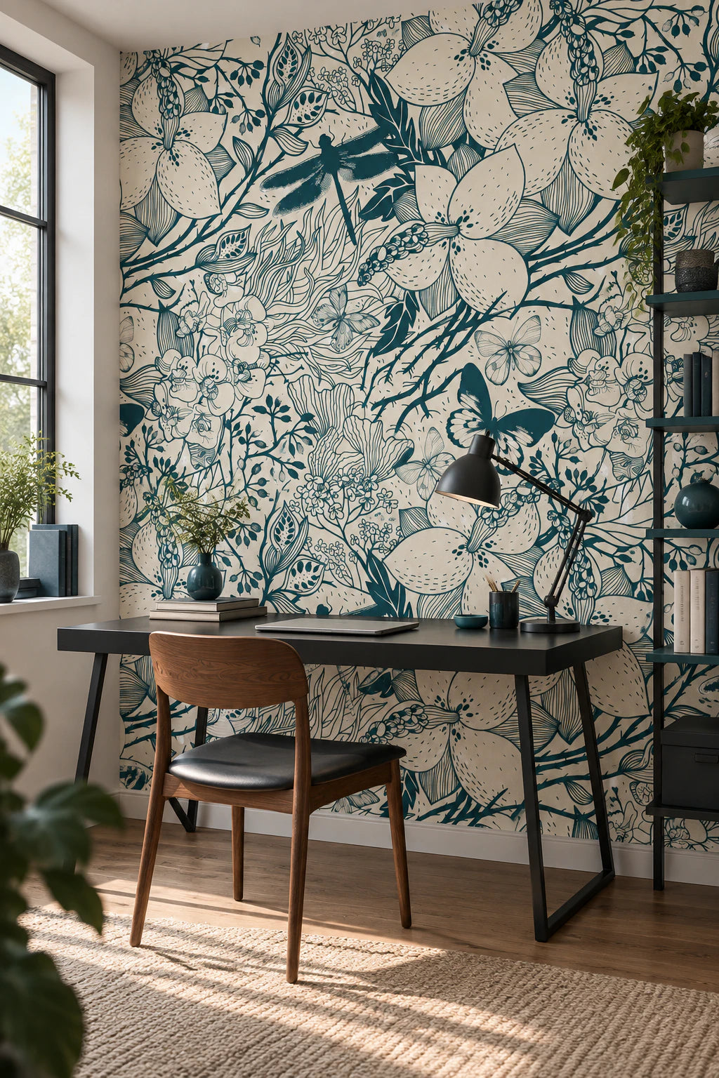 Papier peint panoramique fleur bleue - Bureau