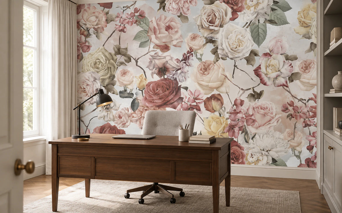 Papier peint rose vintage - Bureau