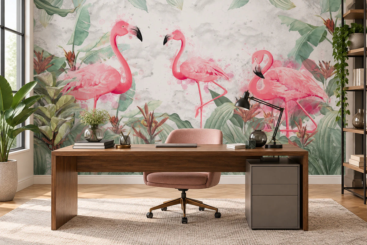 Tapisserie murale flamant rose - Bureau
