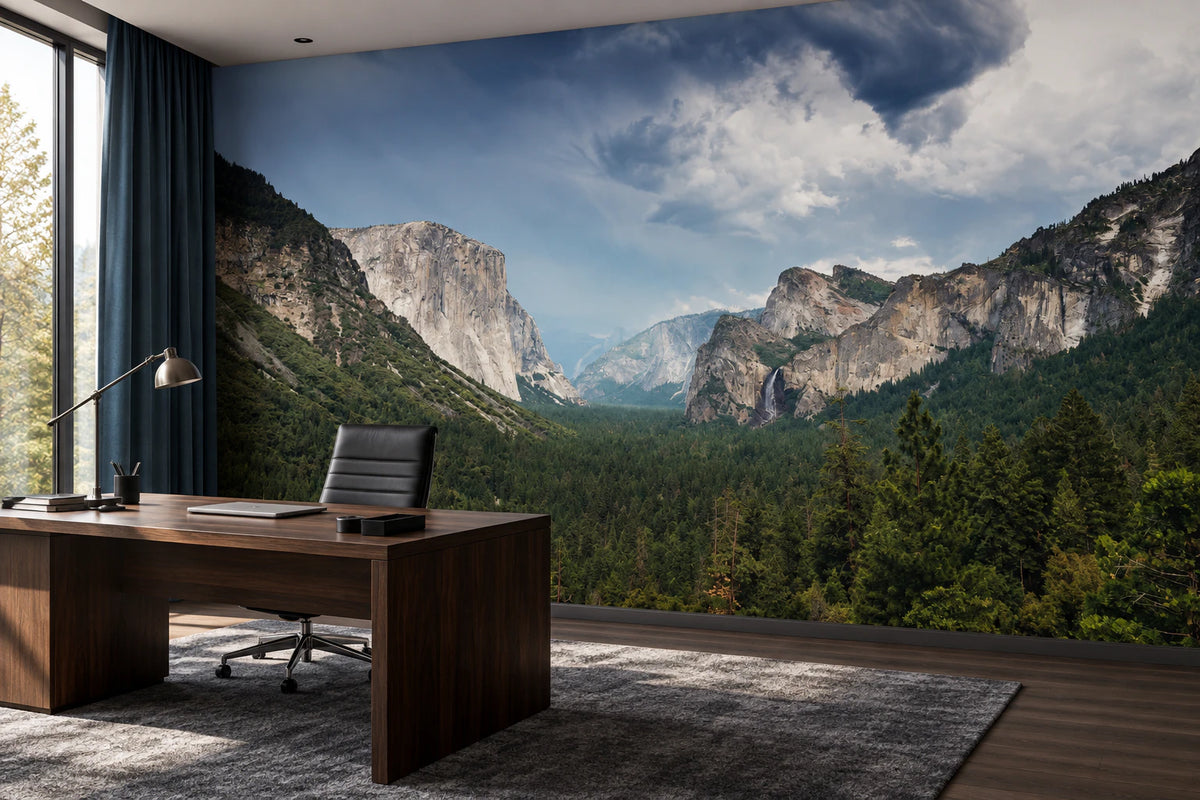 Papier peint panoramique forêt alpine - Bureau