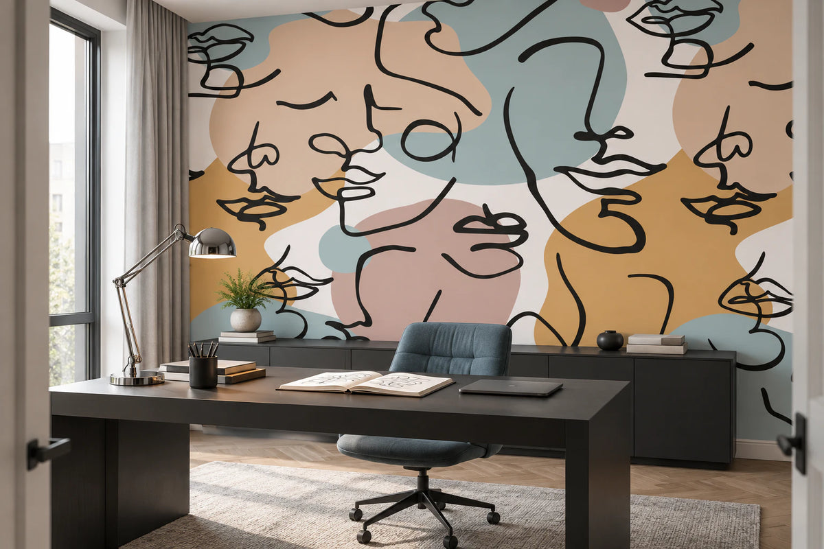 Papier peint panoramique peinture visage abstrait - Bureau