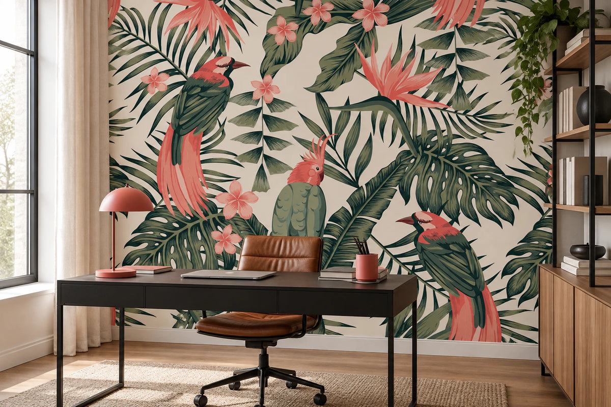 Papier peint panoramique oiseaux de paradis et perroquets - Bureau