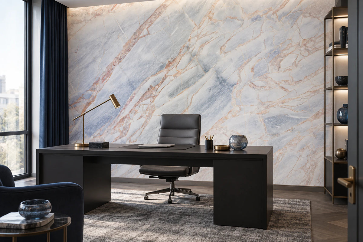 Papier peint panoramique trompe l’œil marbre - Bureau