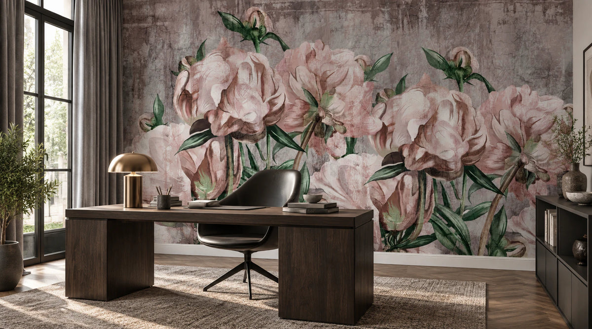 Papier Peint Panoramique Fleurs de Pivoine - Bureau