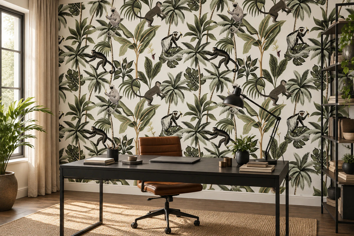 Papier peint panoramique singe dans les palmiers - Bureau