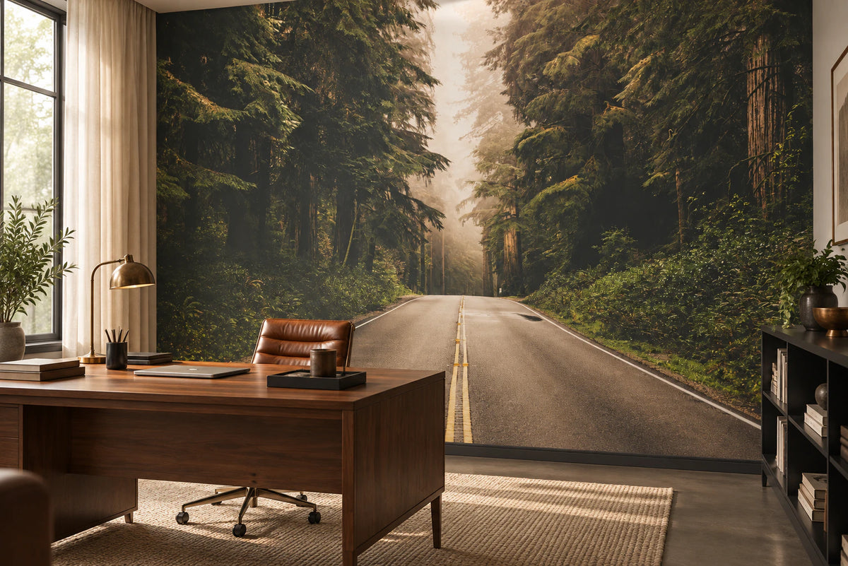 Papier peint panoramique route forestière - Bureau