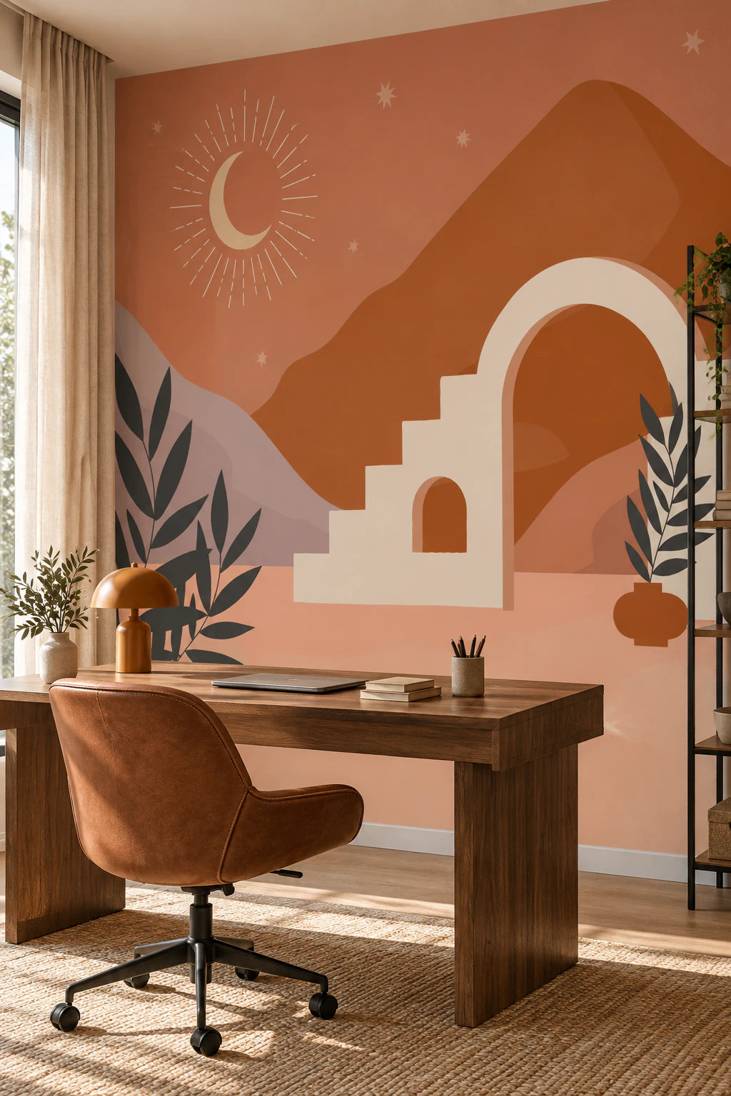 Papier peint panoramique illustration désert au clair de lune - Bureau