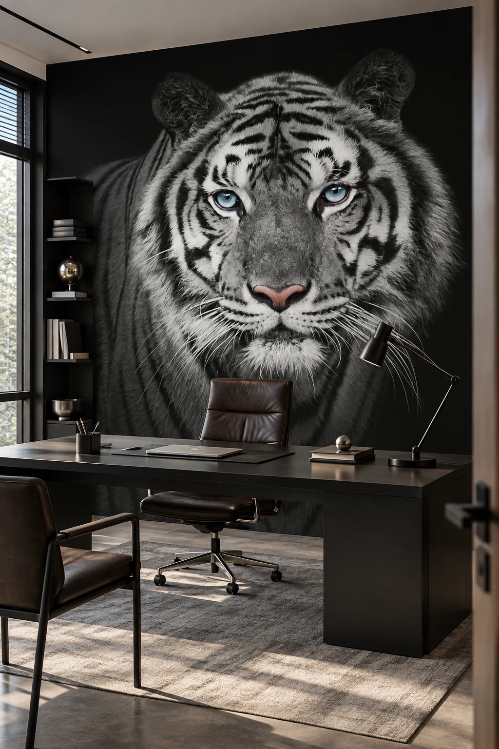 Papier peint panoramique tigre noir et blanc - Bureau