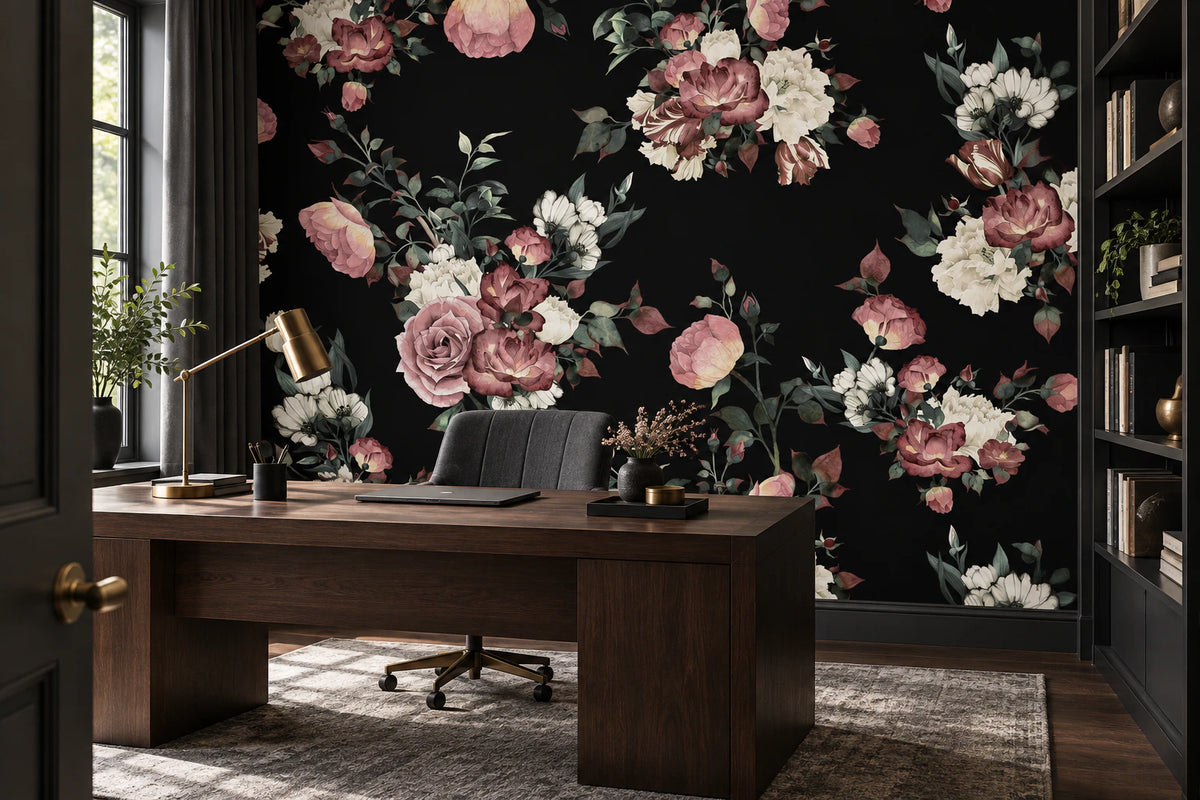 Papier peint pivoine et rose - Bureau
