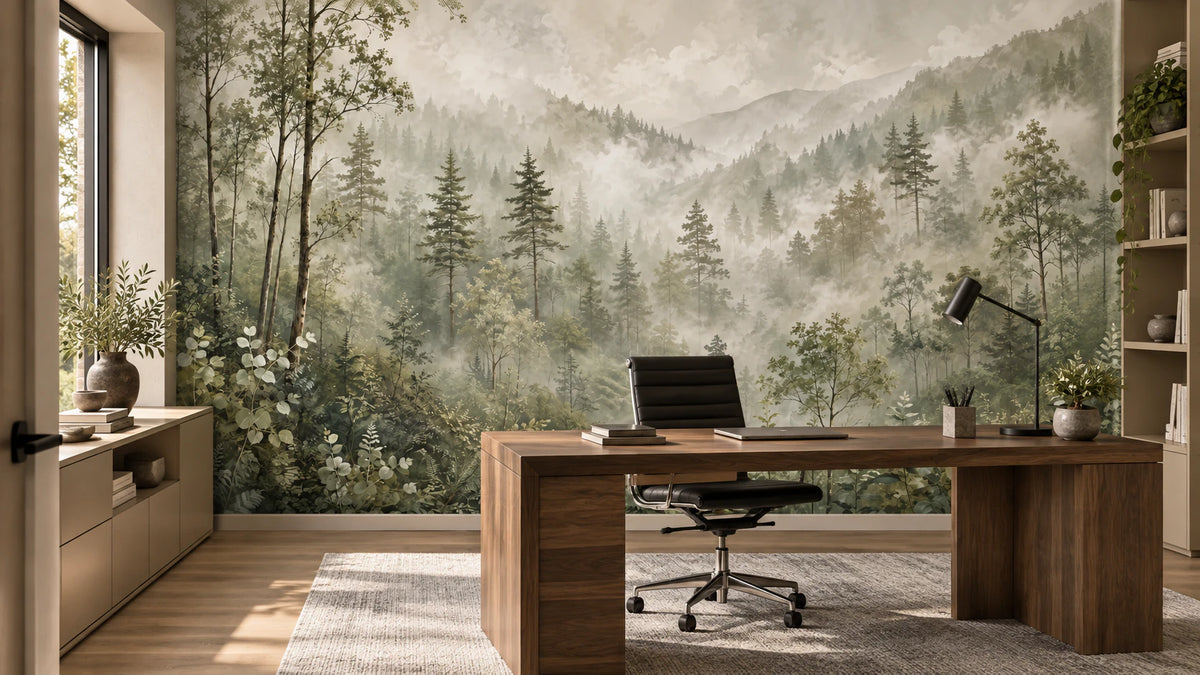 Papier peint panoramique Forêt des Brumes - Bureau