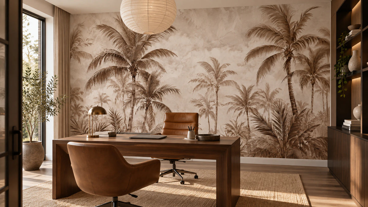 Papier peint panoramique Palmeraie Sépia - Bureau