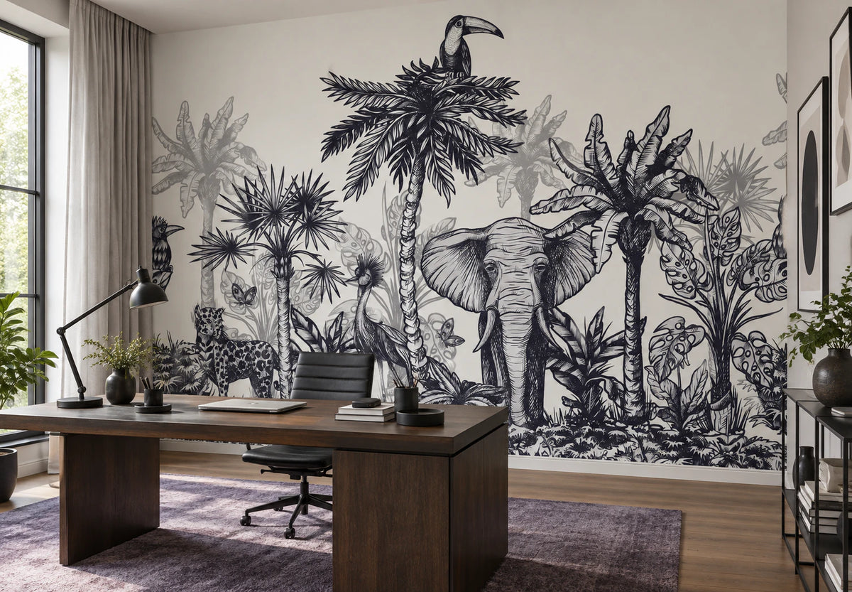 Papier peint panoramique éléphant, toucan et Cie - Bureau