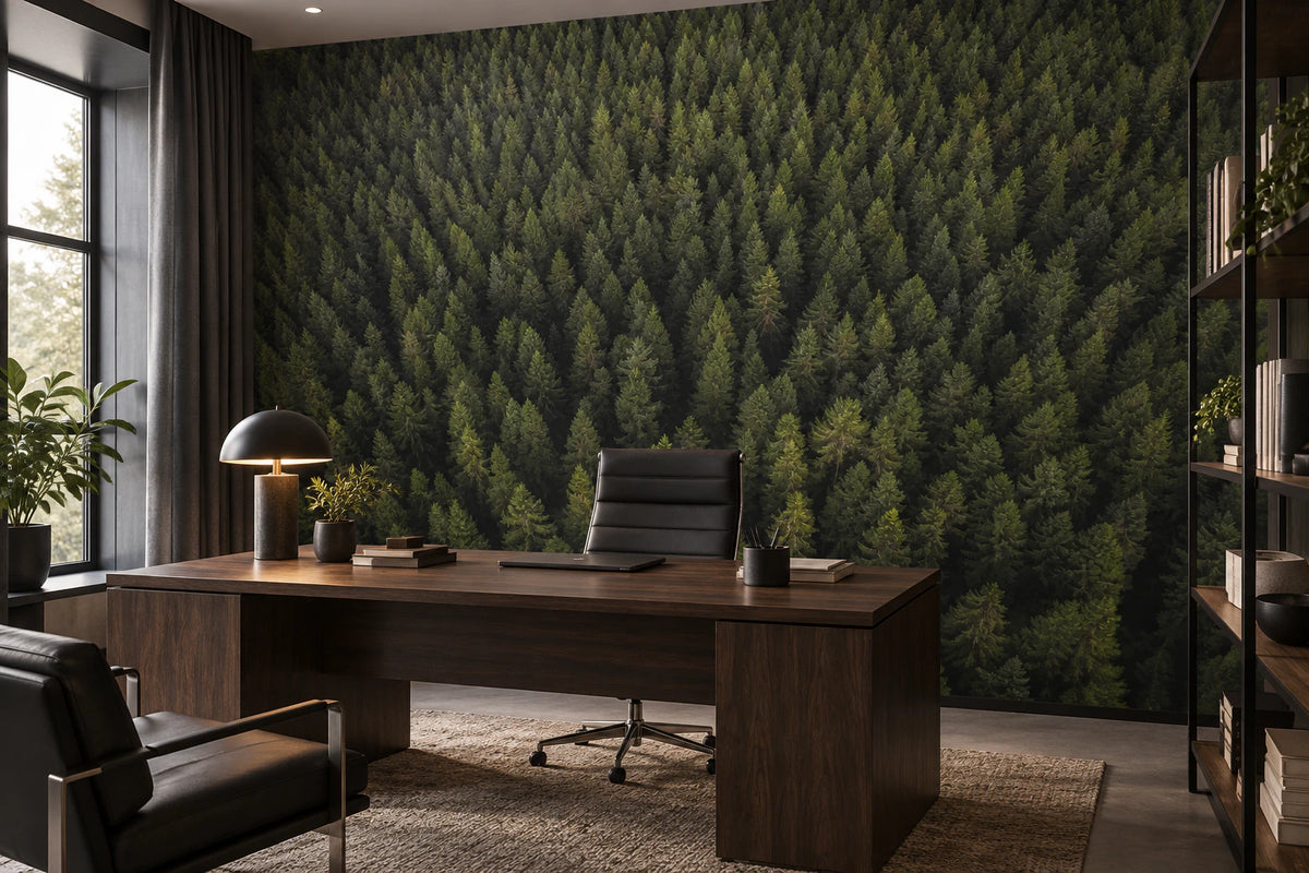 Papier peint panoramique forêt alpine vue du ciel - Bureau