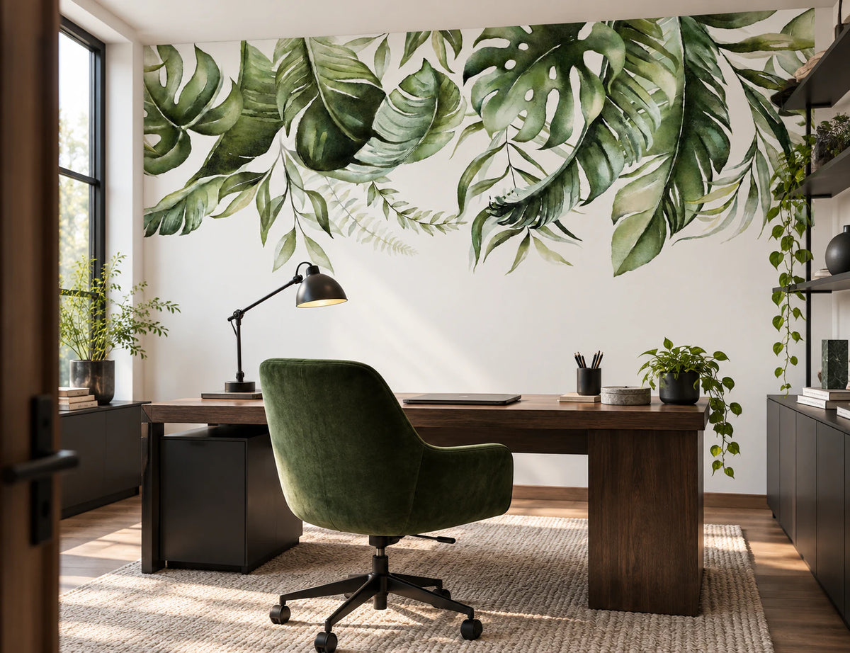 Papier peint panoramique végétation tropicale tombante - Bureau