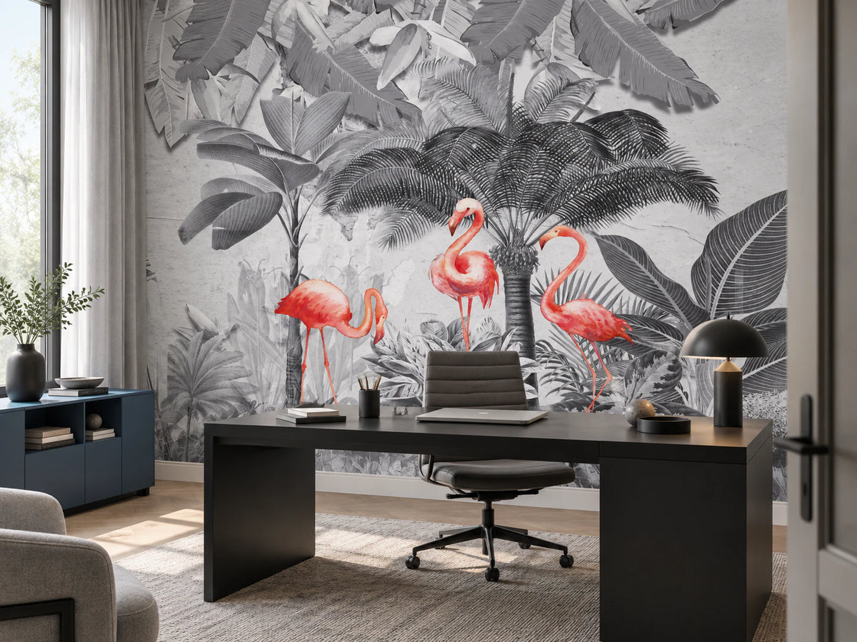 Fresque murale flamant rose - Bureau