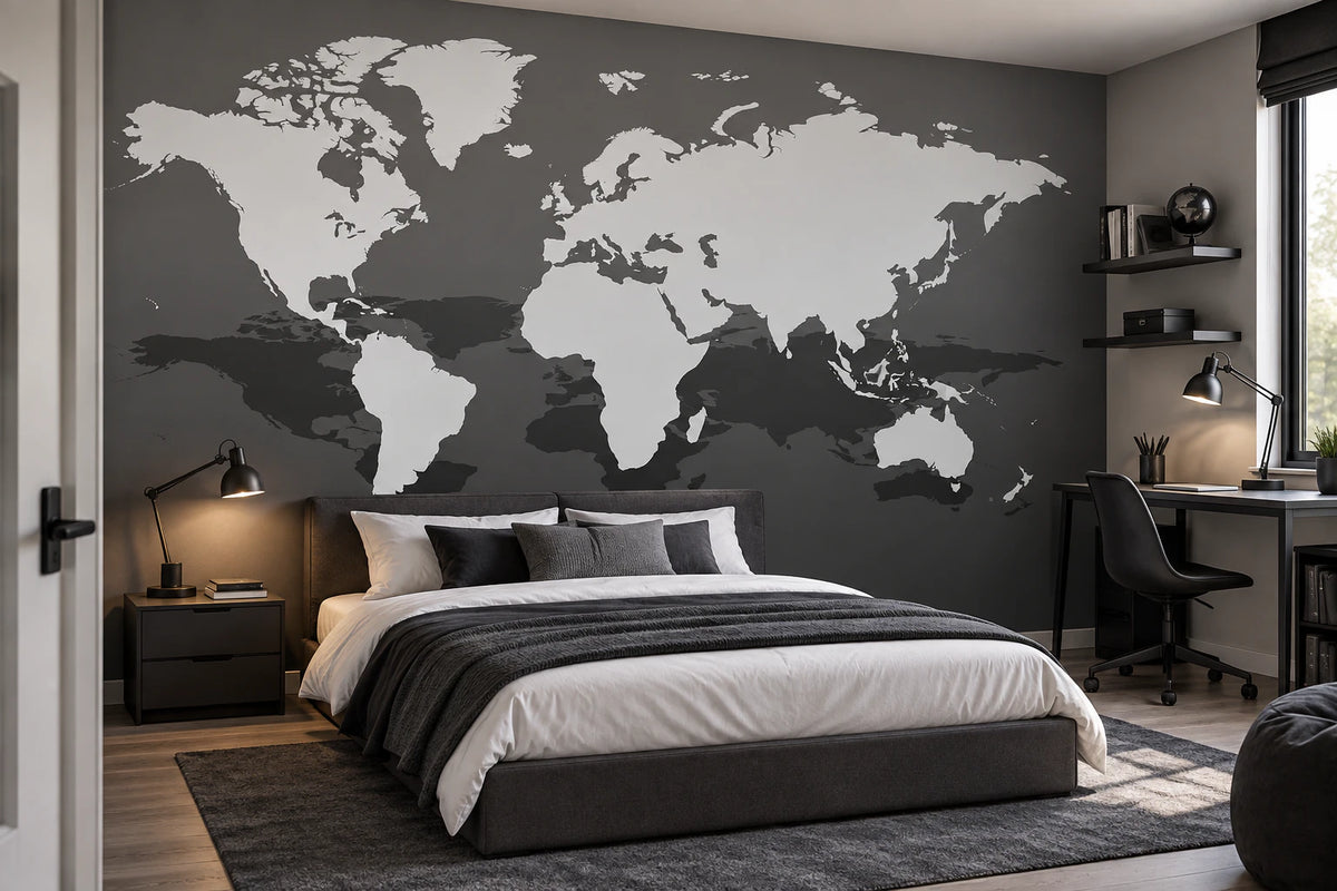 Papier peint mappe monde trompe l'œil - Chambre Ado