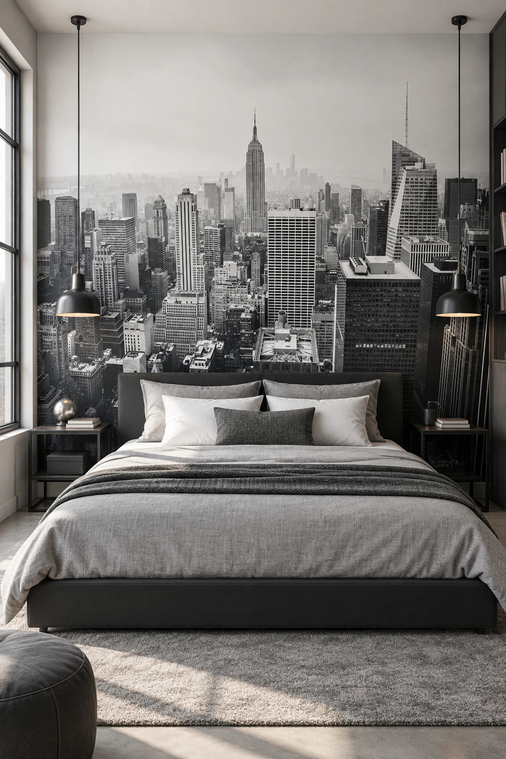 Papier peint panoramique New York noir et blanc - Chambre Ado