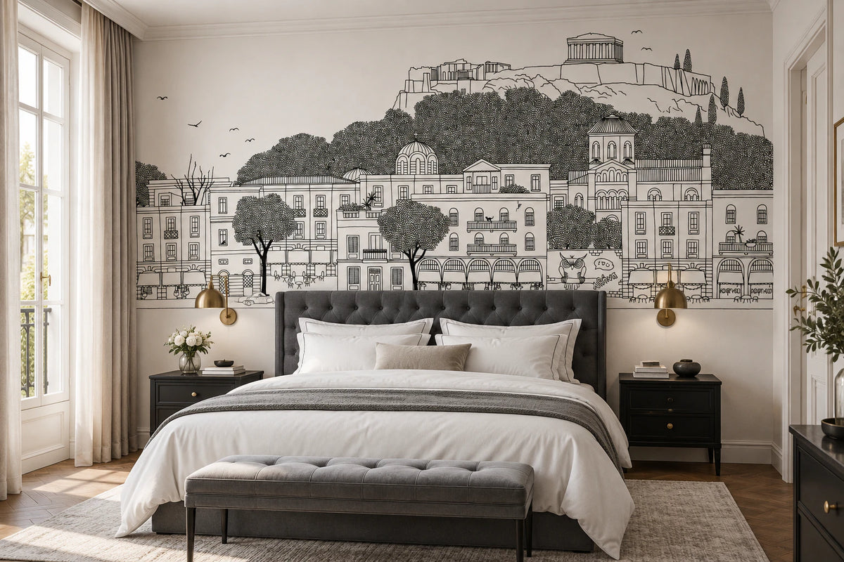 Papier peint Athènes noir et blanc - Chambre Parentale