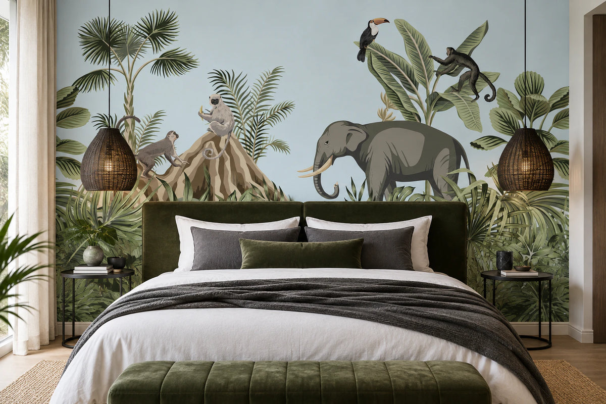Papier peint animaux de la Jungle - Tête de Lit