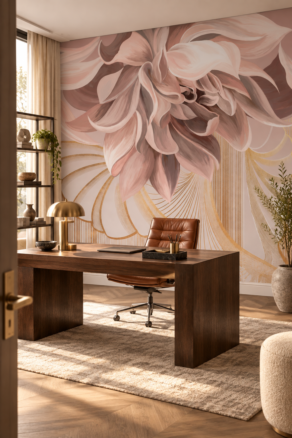 Décor mural Éclat Sépia dans un bureau créatif aux détails en laiton