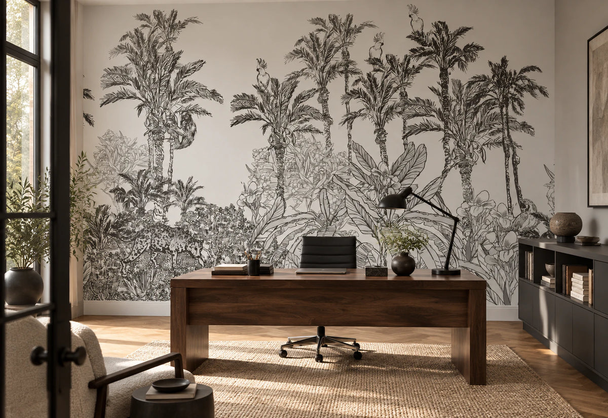 Papier peint panoramique Faune Graphite - Bureau