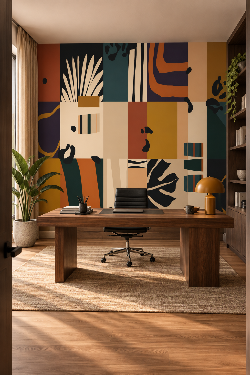 Décor mural graphique Fragments Nomades dans un bureau créatif aux lignes contemporaines