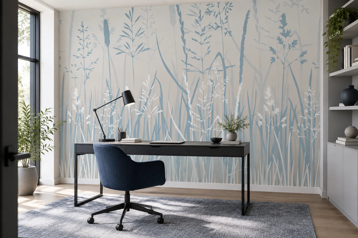 Papier peint panoramique Herbier Brumeux dans un bureau lumineux et graphique