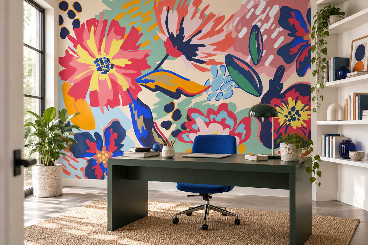Papier peint panoramique Jardin Éclatant sur le mur principal d’un bureau créatif