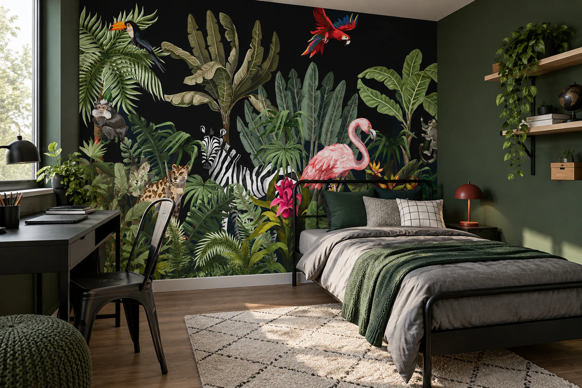 Papier peint panoramique Jungle Nocturne - Espace de jeux enfant